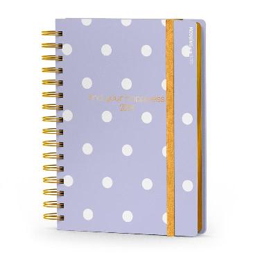 Agenda Mooving 2024 Dots Lunares Blancos (Lila) Espiralada 15x21 cm Semana la Vista Art.1405238